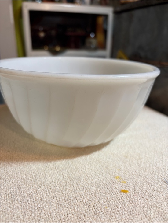 Other - Vintage Fire-King Anchorwhite Swirl 7” Mixing Bowl Block Letter Stamp 1950s